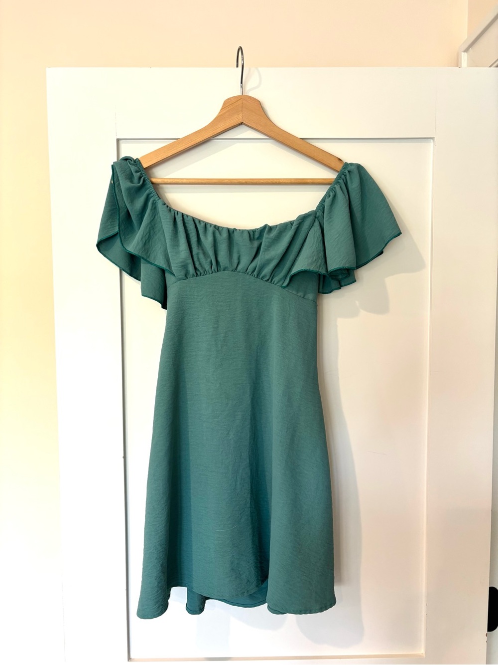 Altar'd State Teal Green One-Shoulder Ruffle Dress